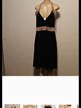 One-Shoulder Black Dress with Gold Halter Accents